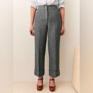 Sezane Damon trousers / size 8 mottled grey wool NWT
